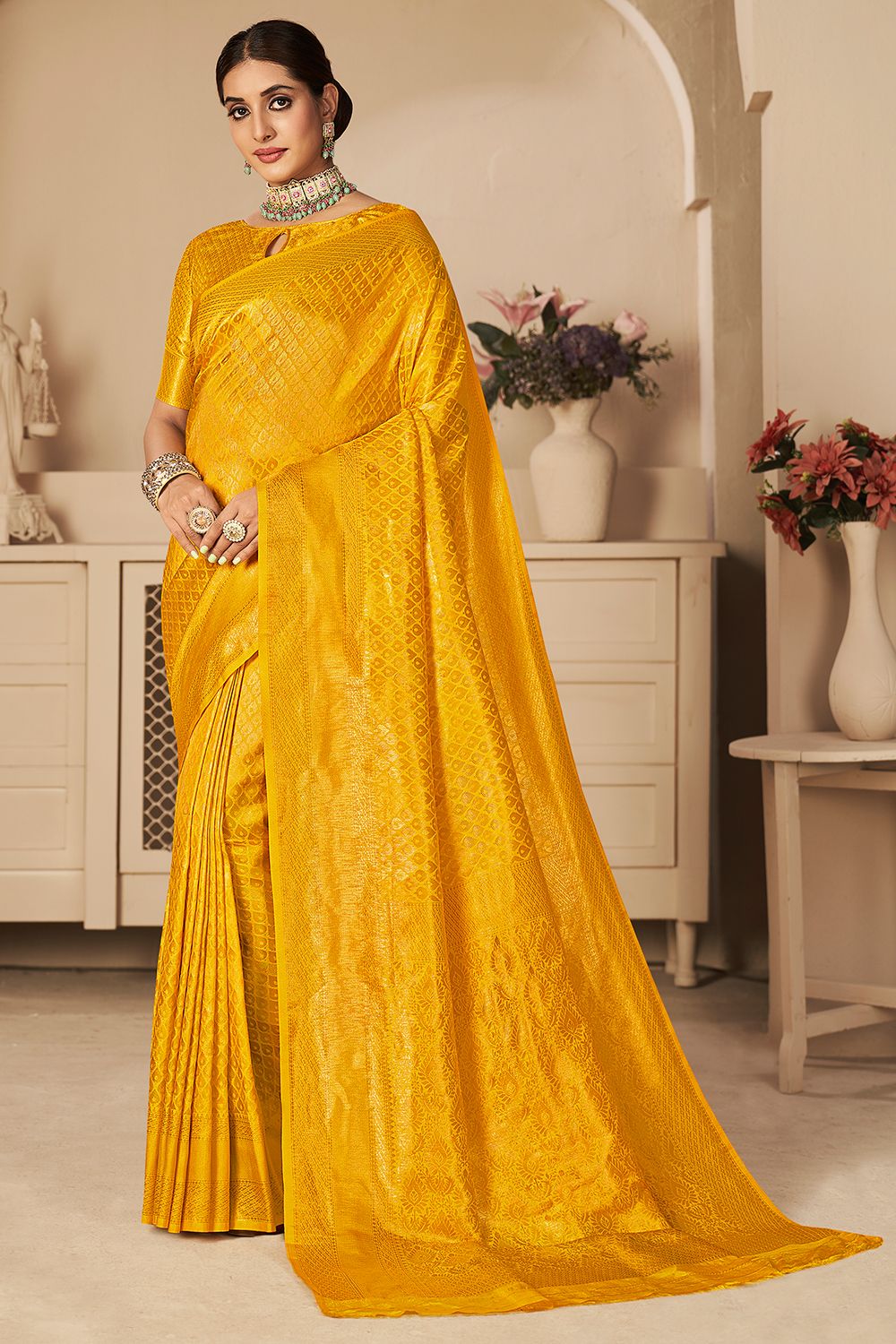 yellow kanjivaram saree