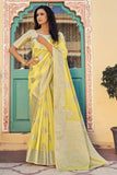 yellow organza saree