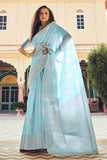 blue organza saree