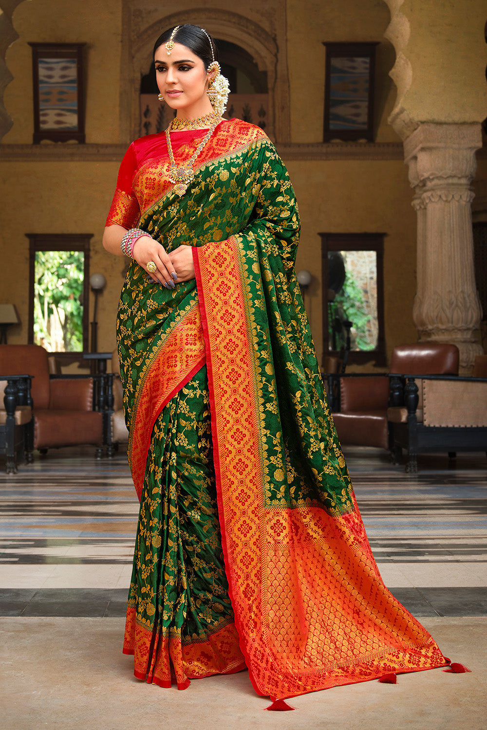 green kanjivaram saree