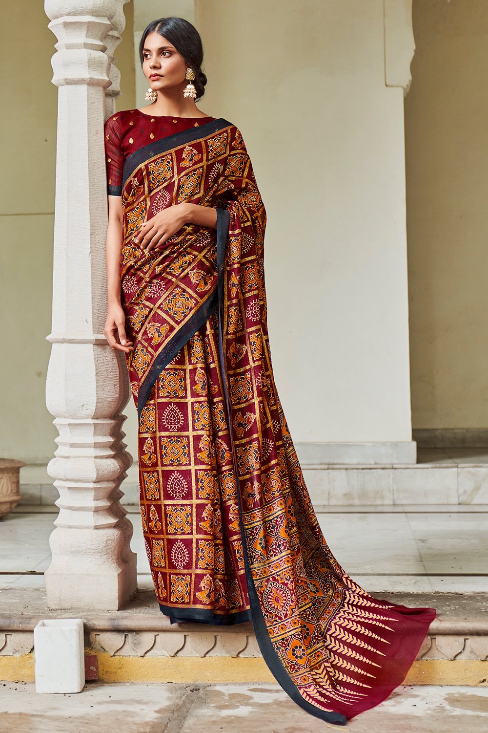 Red Digital Print Saree