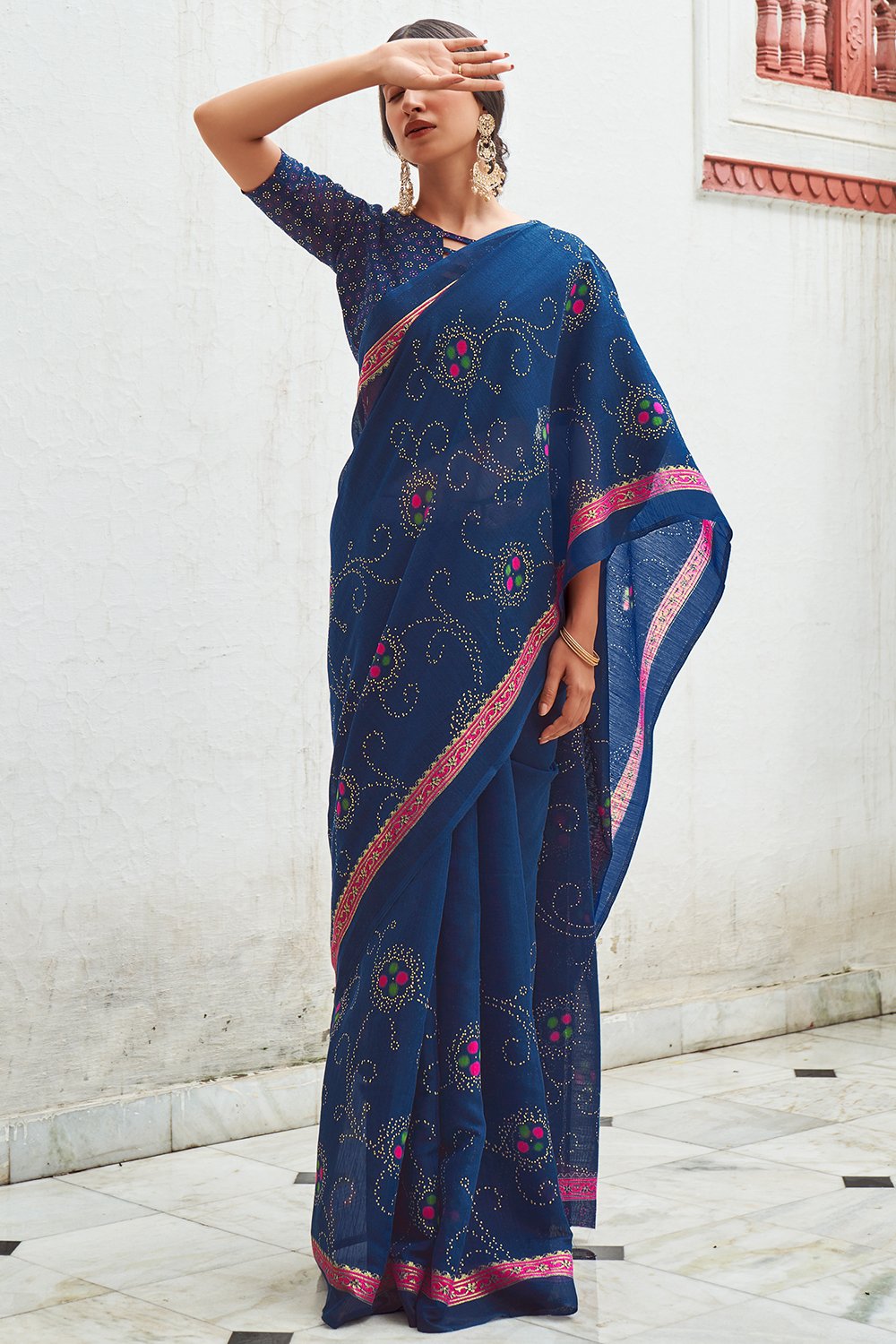 Navy Blue Digital Print Saree