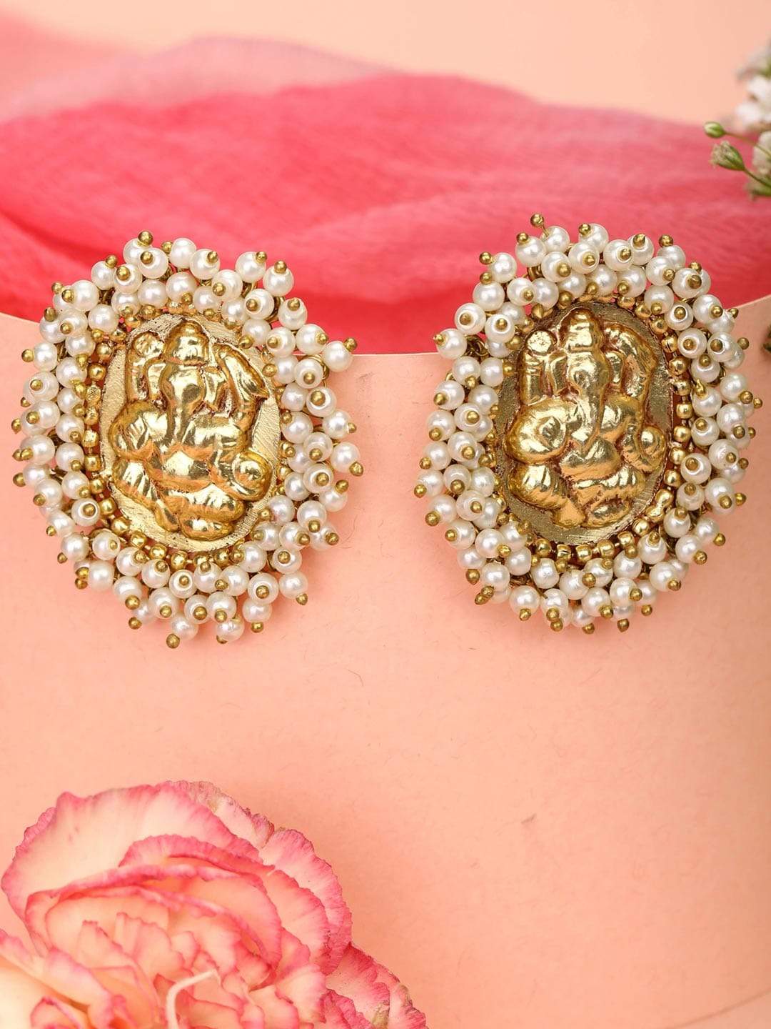Big Light Pink Traditional Jhumka Earrings for Girls by FashionCrab