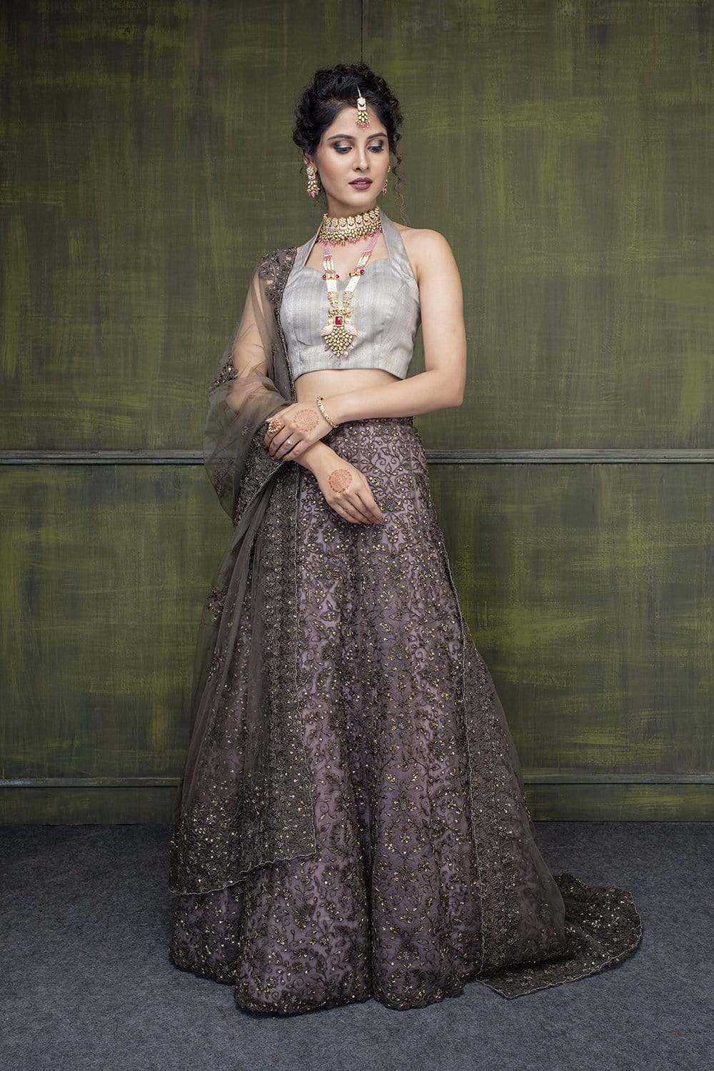 Lehenga Grey Embroidered Lehenga With Embroidered Blouse And Net Dupatta saree online