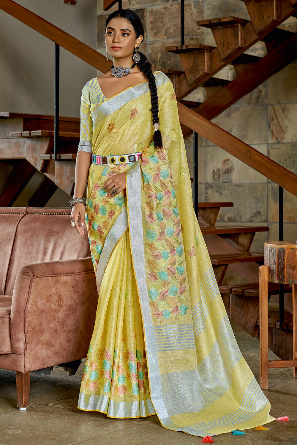 yellow cotton saree