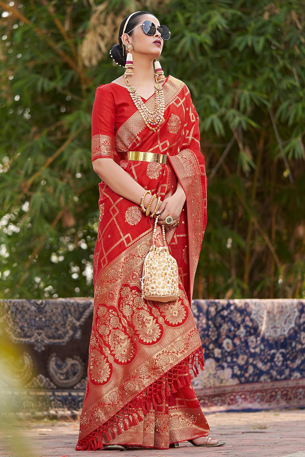 Crimson Red Banarasi Silk Saree
