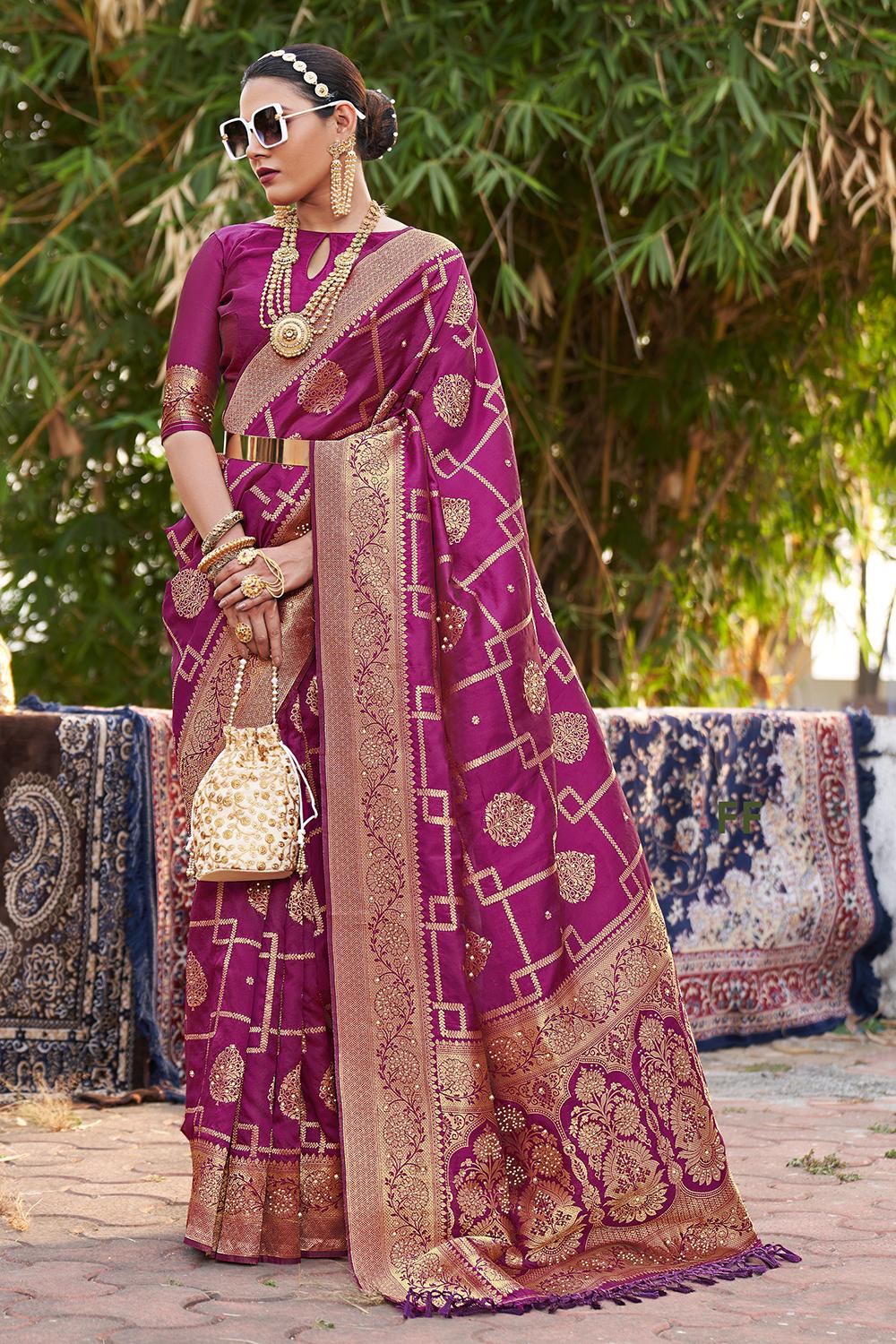 Mulberry Purple Banarasi Silk Saree