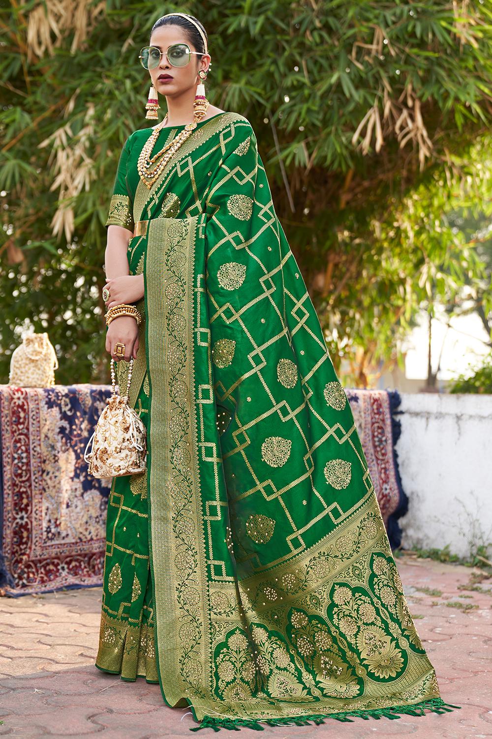 Emerald Green Banarasi Silk Saree