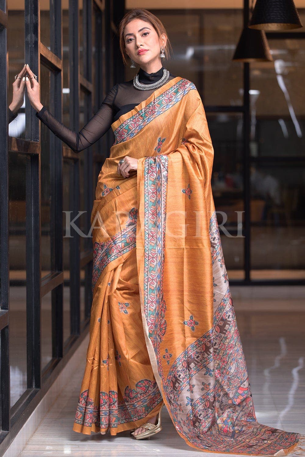 Buy Online Cream Madhubani Print Silk Saree at Charkhatales.com – Charkha  Tales