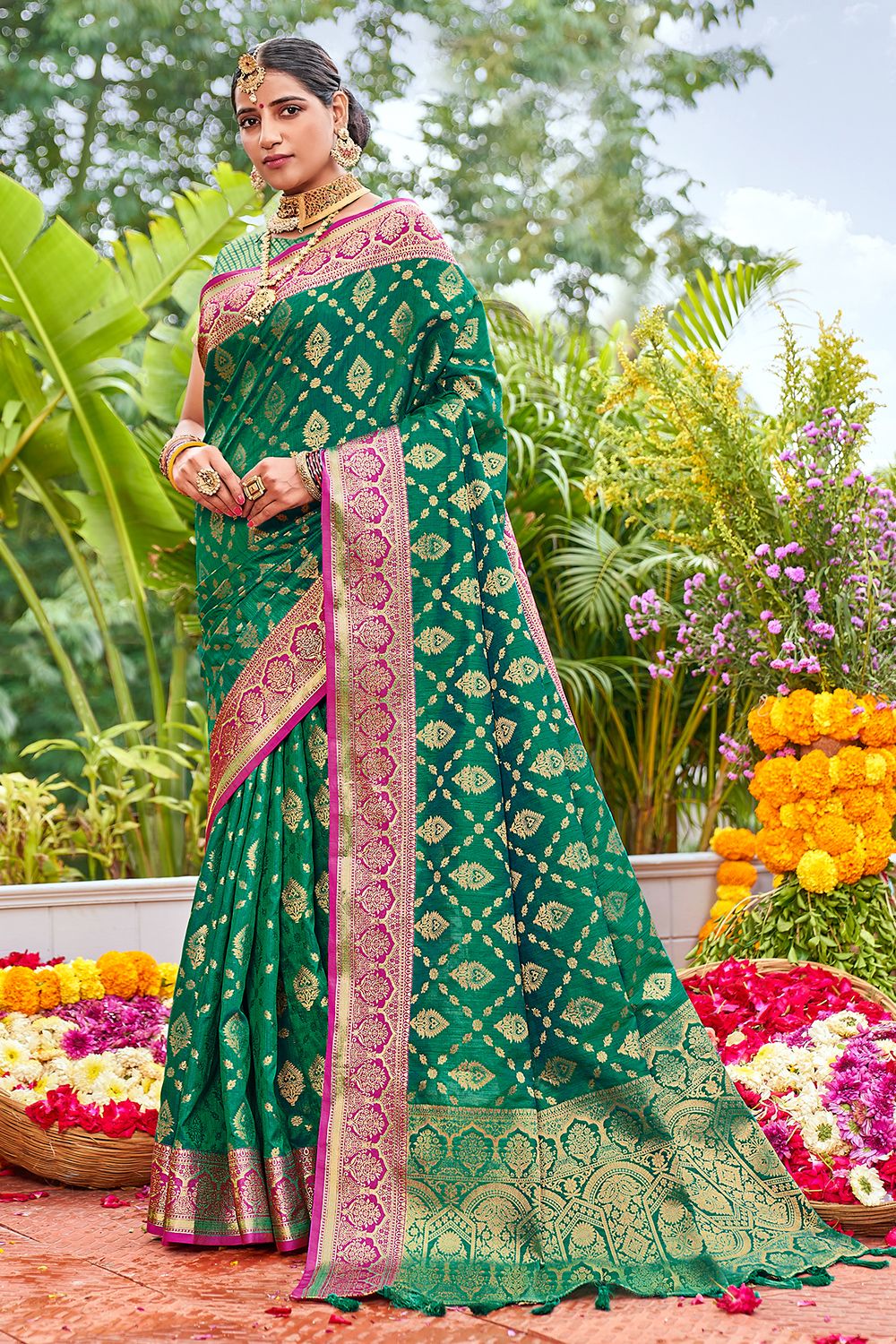 Emerald Green Banarasi Saree