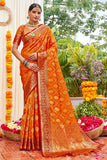 Tangerine Orange Banarasi Saree