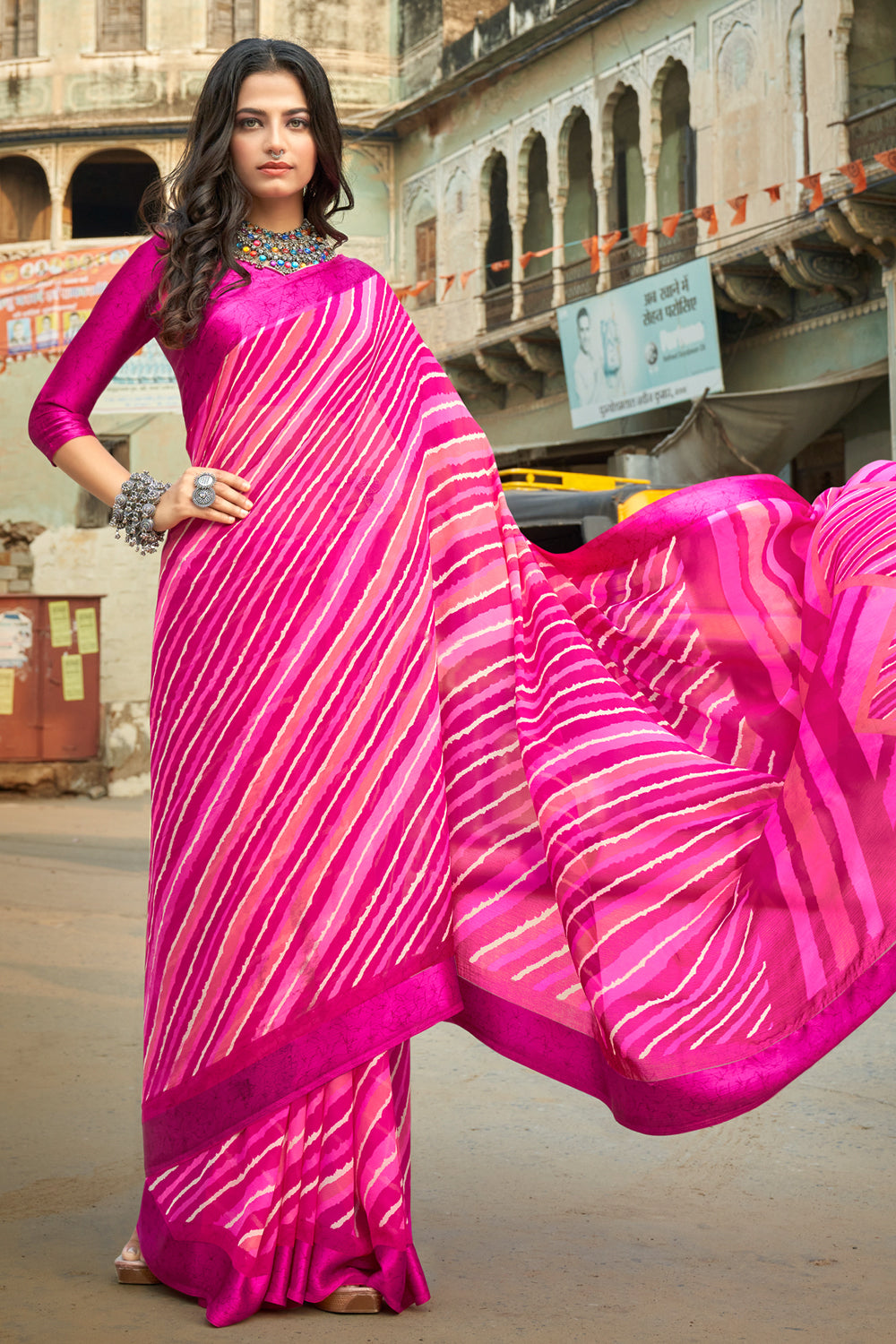 Red Chiffon Leheriya Saree Bollywood Indian Pakistani Sari | eBay