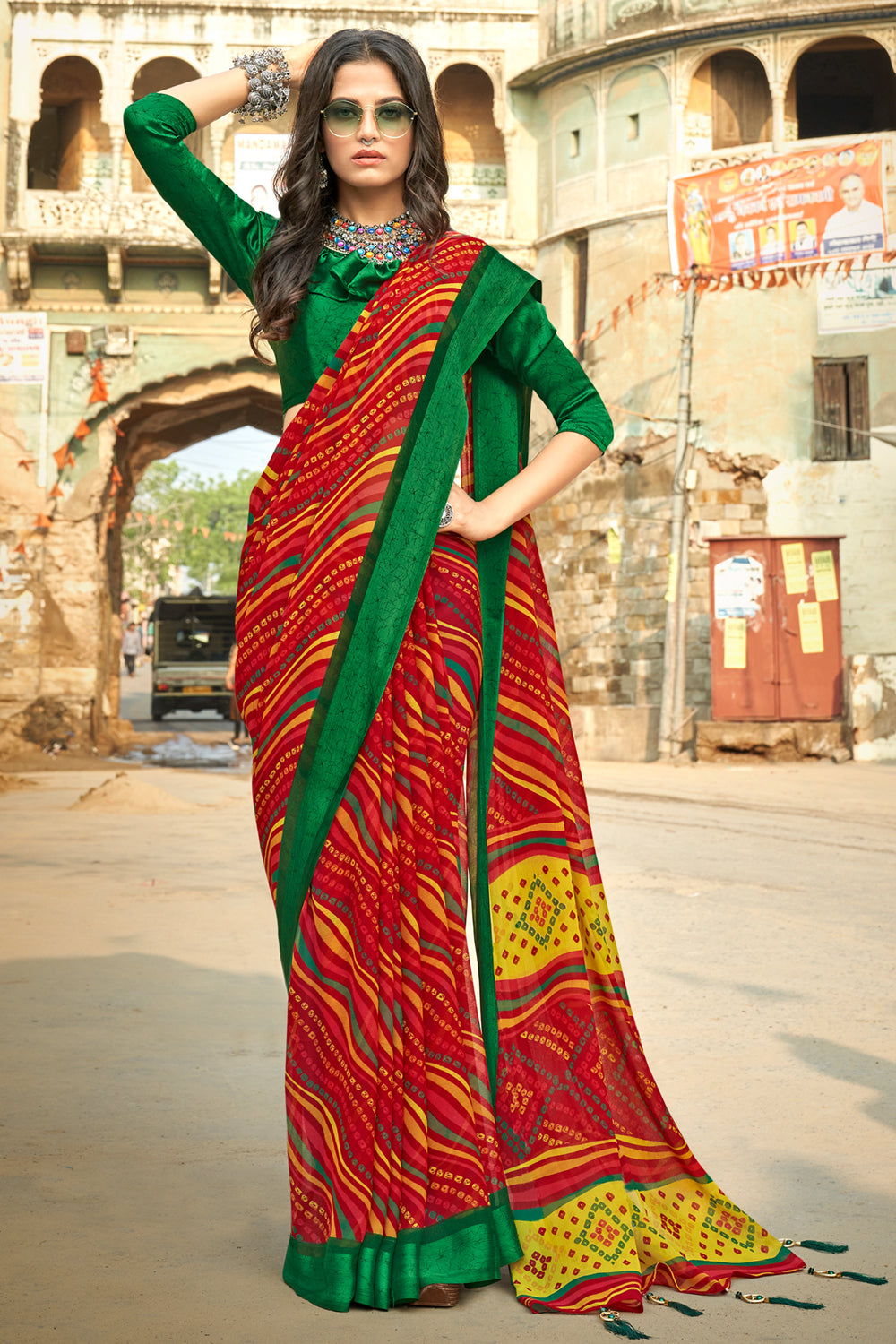 Red Black Pure Kota Silk Hand Dyed Leheriya Saree - Geroo Jaipur - 4176987