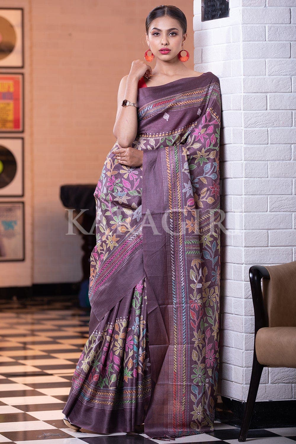 Buy Dark Grey Crepe Silk Party Wear Digital Printed Saree Online From  Wholesale Salwar.