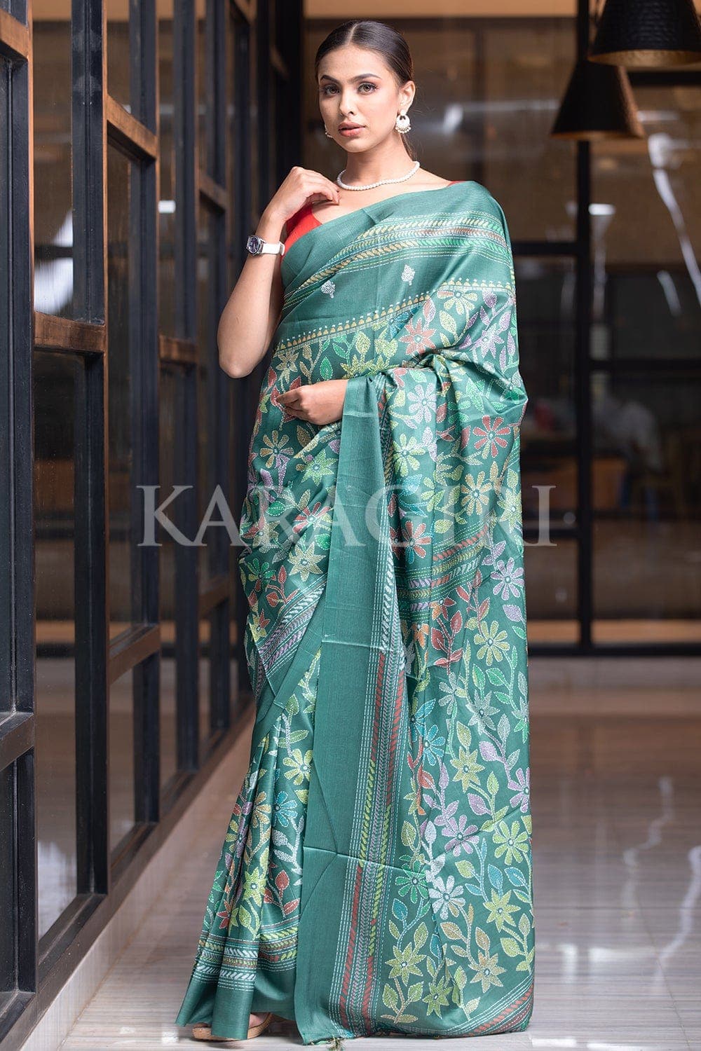 Tiffany Blue Digital Print Saree