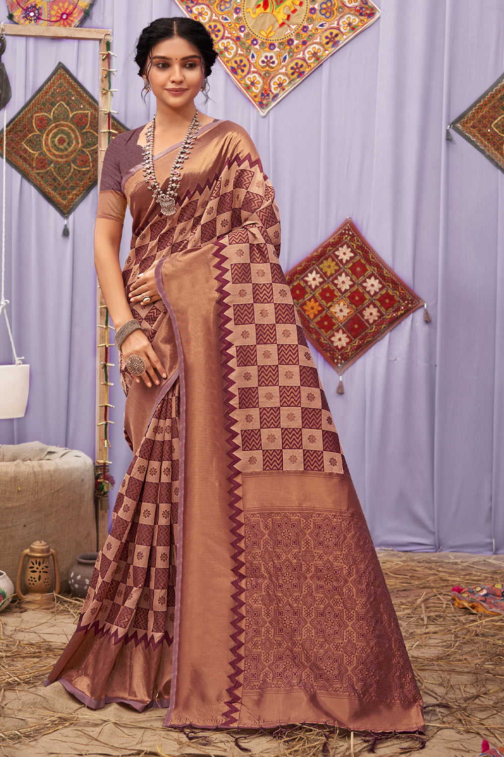 Kanjiveram Soft Silk Material Brown Color Saree With Silk Weave