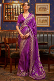 True Purple Satin Silk Saree