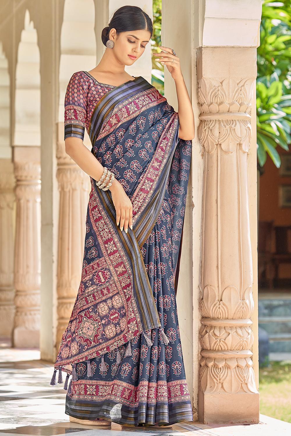 Spruce Blue Digital Print Saree