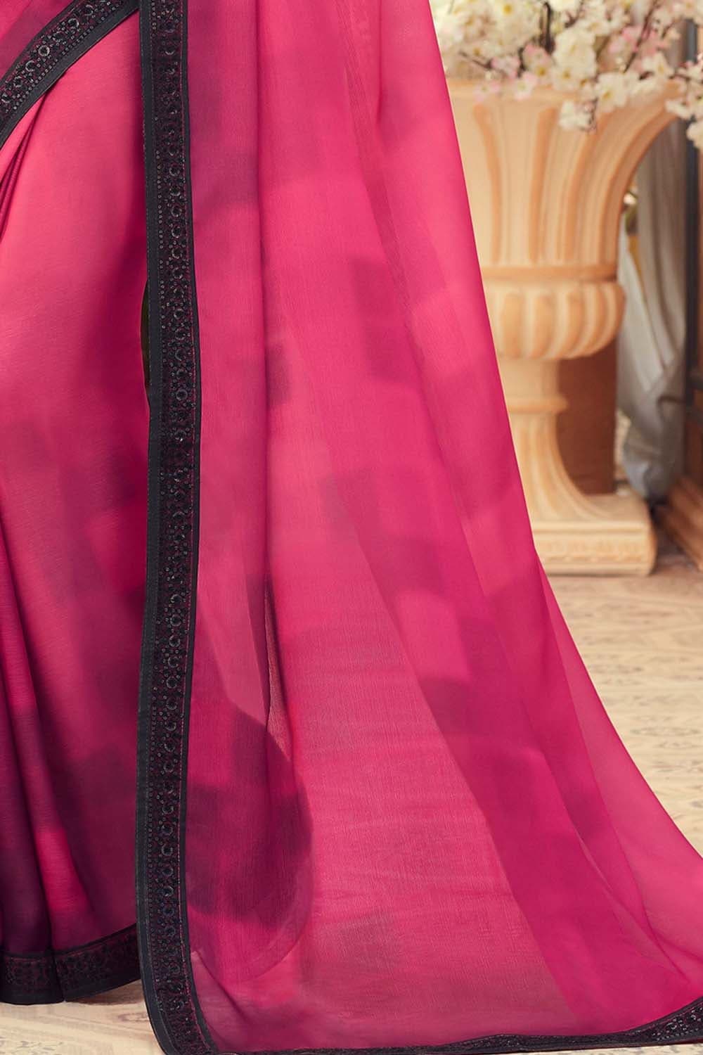 Beautiful Ruby Pink Designer Chiffon Saree