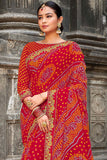 Ferrari Red Bandhani Print Georgette Saree