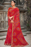 Ferrari Red Bandhani Print Georgette Saree