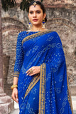 Cobalt Blue Bandhani Print Georgette Saree