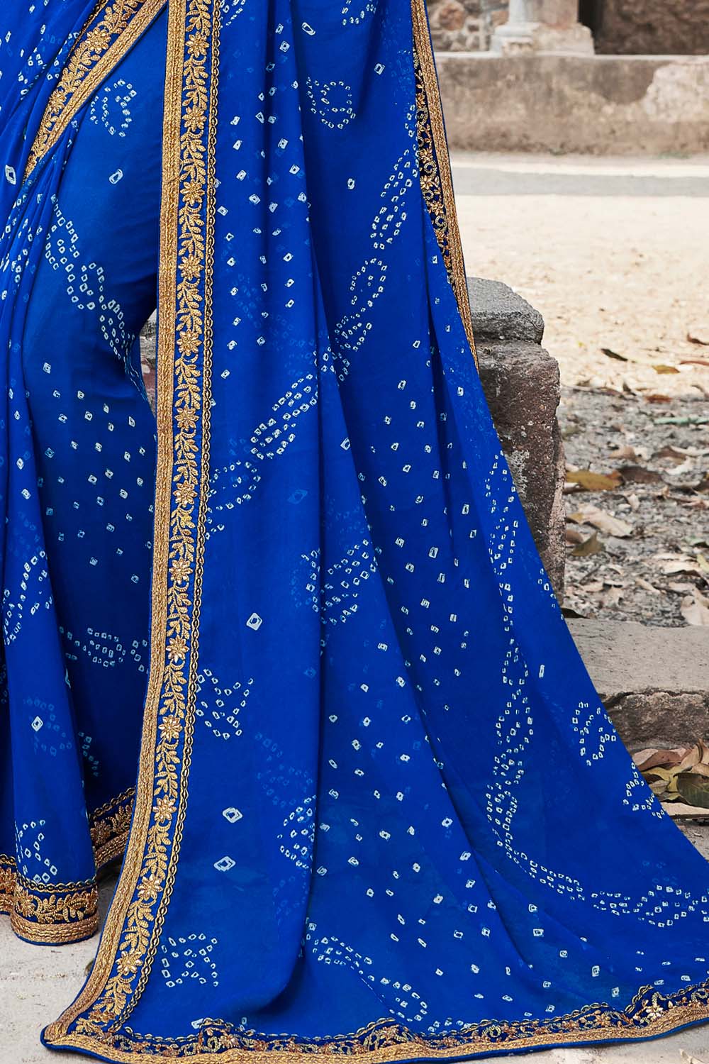 Cobalt Blue Bandhani Print Georgette Saree