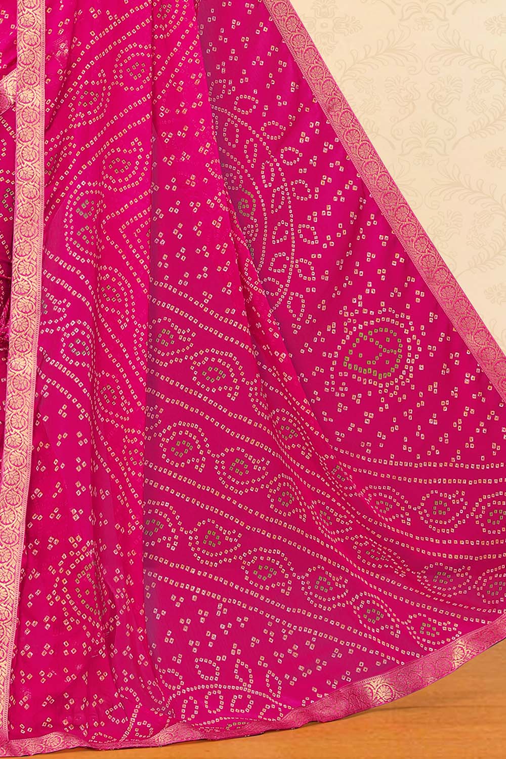 Chiffon Saree Hot Pink Bandani Print Chiffon Saree saree online