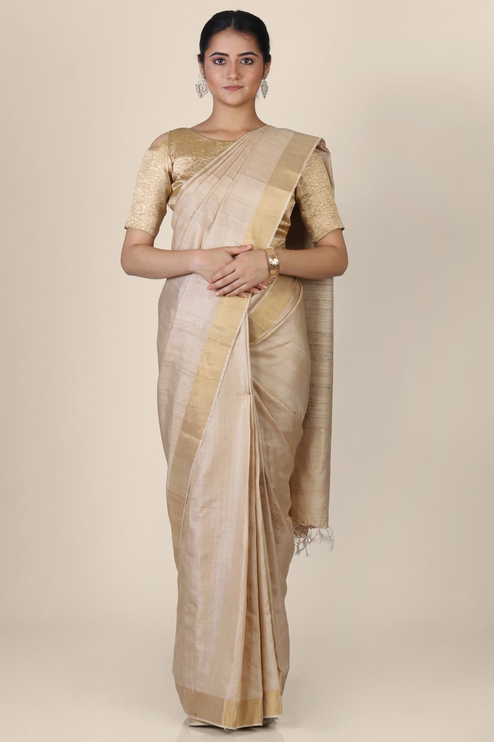 Buy Beautiful tan brown handwoven pure kosa silk saree online-karagiri