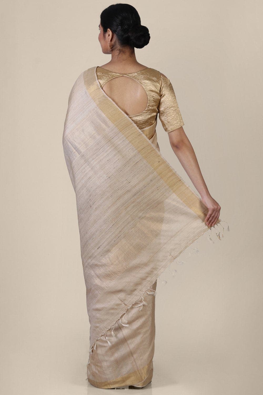 Buy Beautiful tan brown handwoven pure kosa silk saree online-karagiri