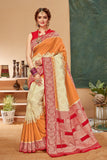 Beautiful royal orange and cream patola saree - Buy online on Karagiri - Free shipping to USA