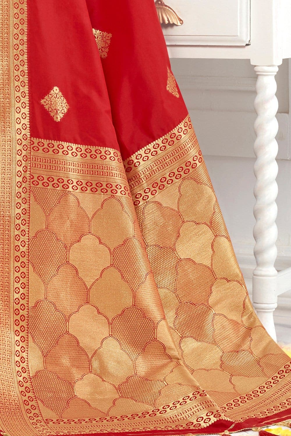 Beautiful scarlet red banarasi  saree - From Wedding sutra collection - Buy online on Karagiri - Free shipping to USA