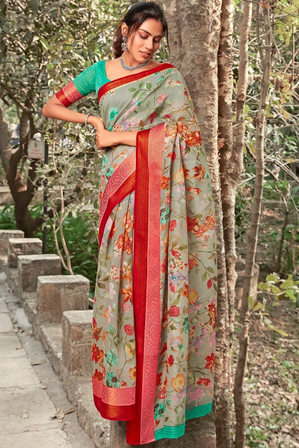 Beautiful Sage Green Linen Saree