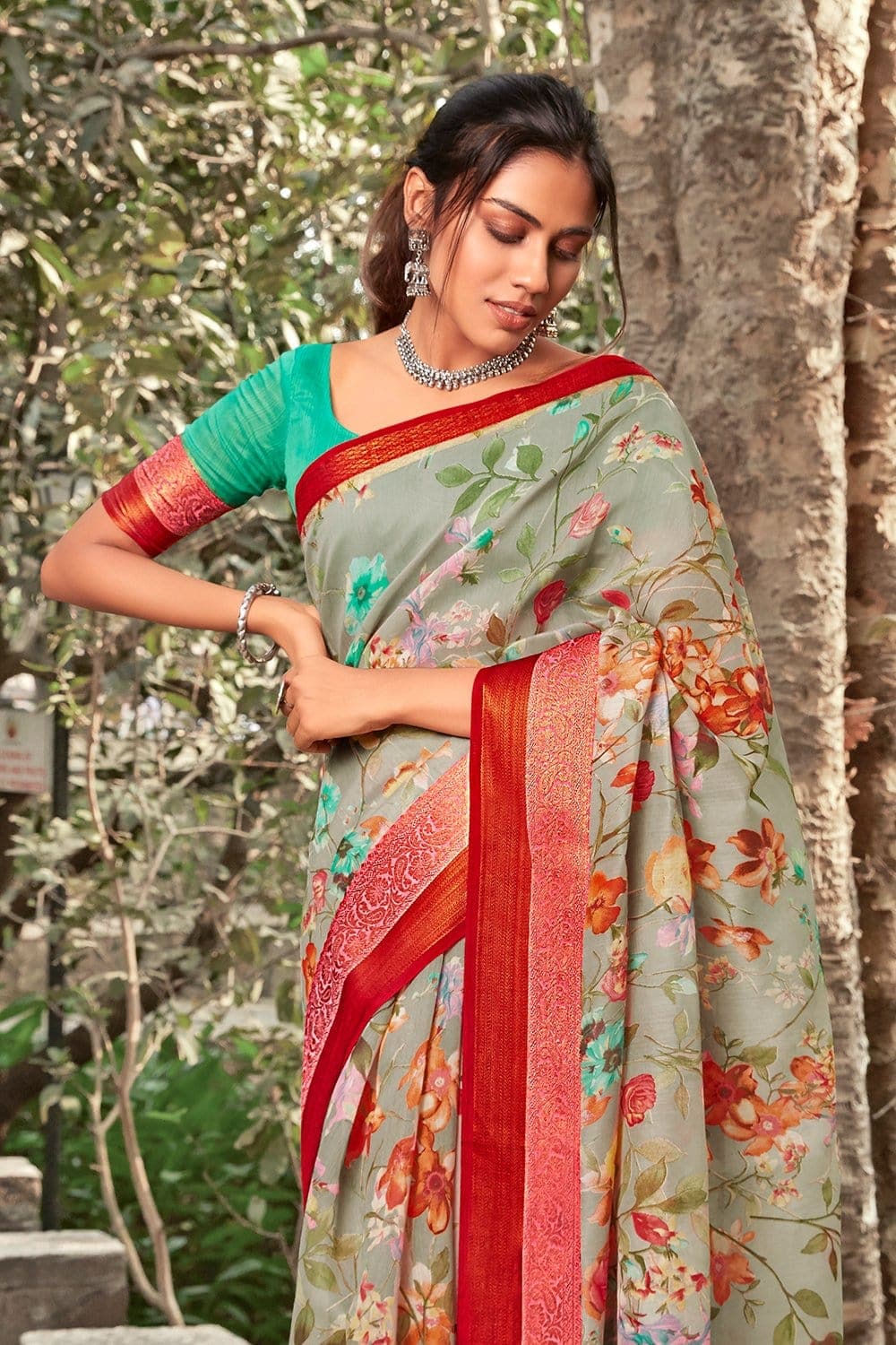 Beautiful Sage Green Linen Saree