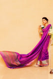 Beautiful Red Violet Linen - Banarasi Fusion Saree