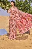 Beautiful Rose Pink Cotton Linen Saree