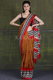 Ochre Orange Raw Cotton Handloom Saree