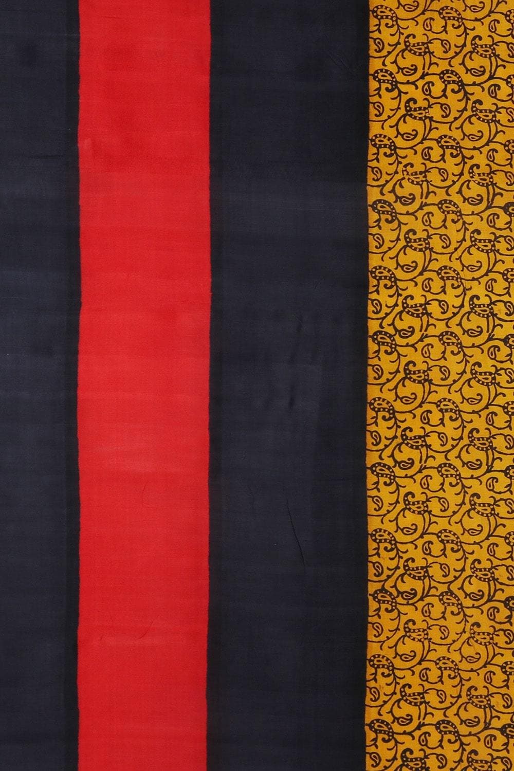 Gold Yellow Printed Raw Cotton Silk Handloom Saree