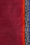 Carmine Red Printed Raw Cotton Silk Handloom Saree