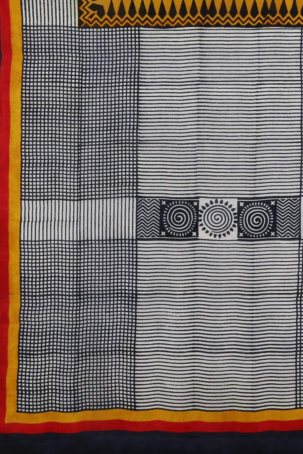 Bold Yellow Printed Raw Cotton Silk Handloom Saree