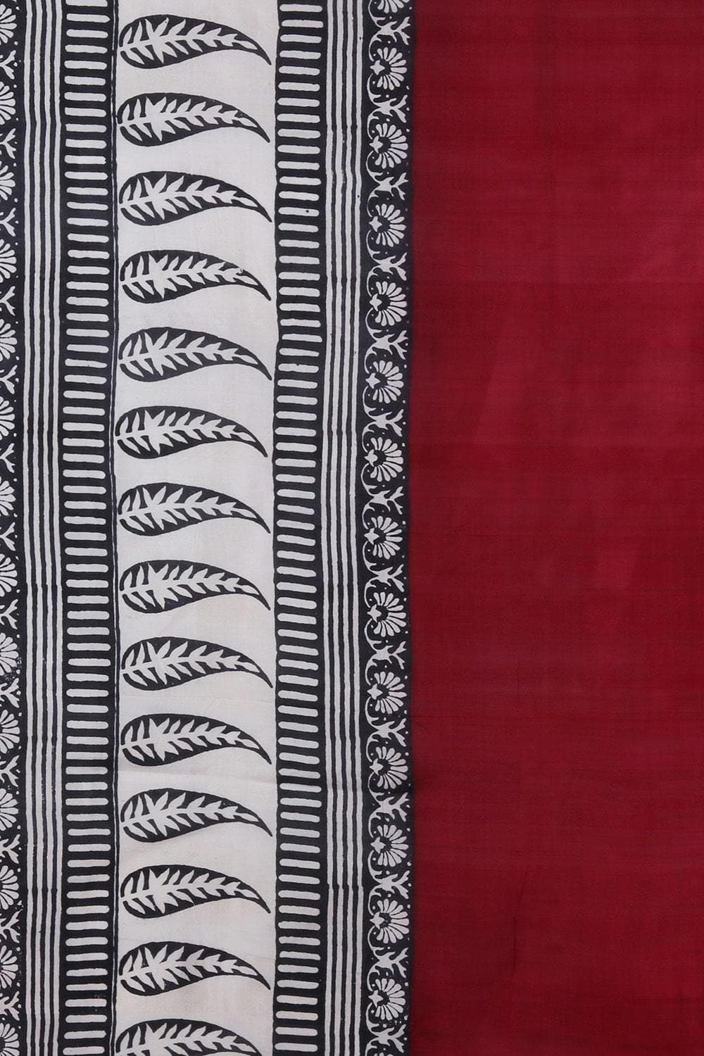 Claret Red Printed Raw Cotton Silk Handloom Saree