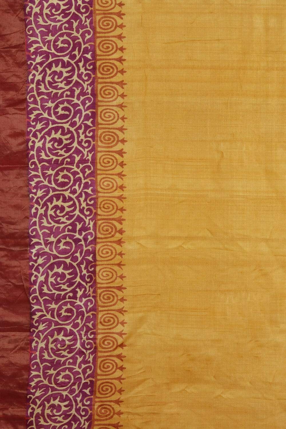 Honey Yellow Raw Cotton Tassar Printed Handloom Saree
