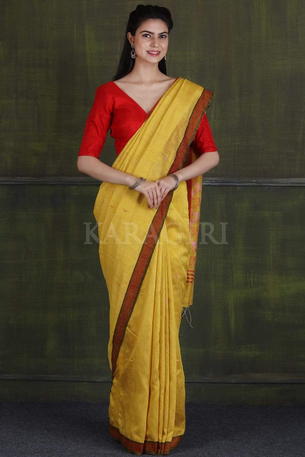 Sun Yellow Cotton Silk Motaka Jamdani Handloom Saree