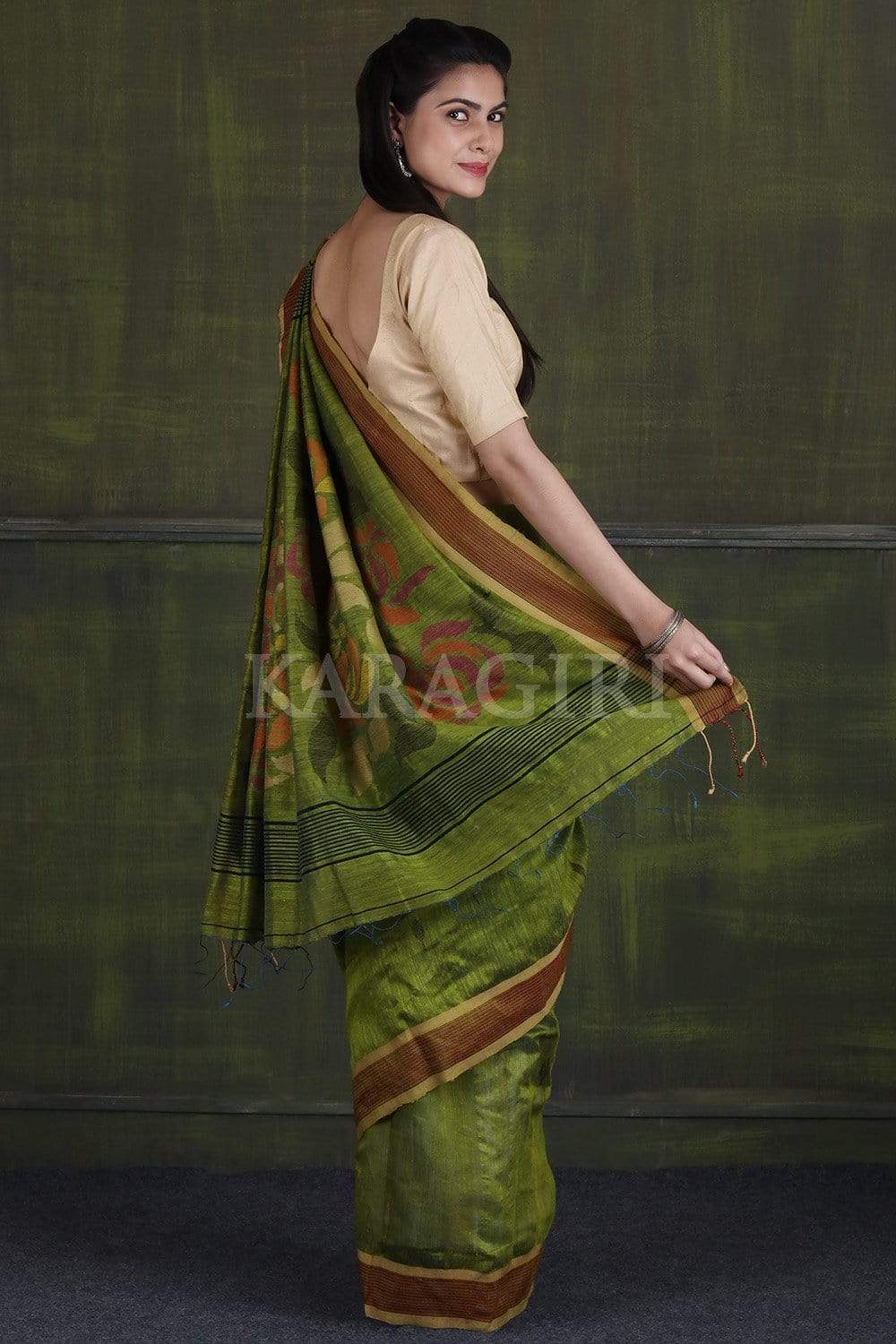 Fern Green Cotton Silk Motaka Jamdani Handloom Saree