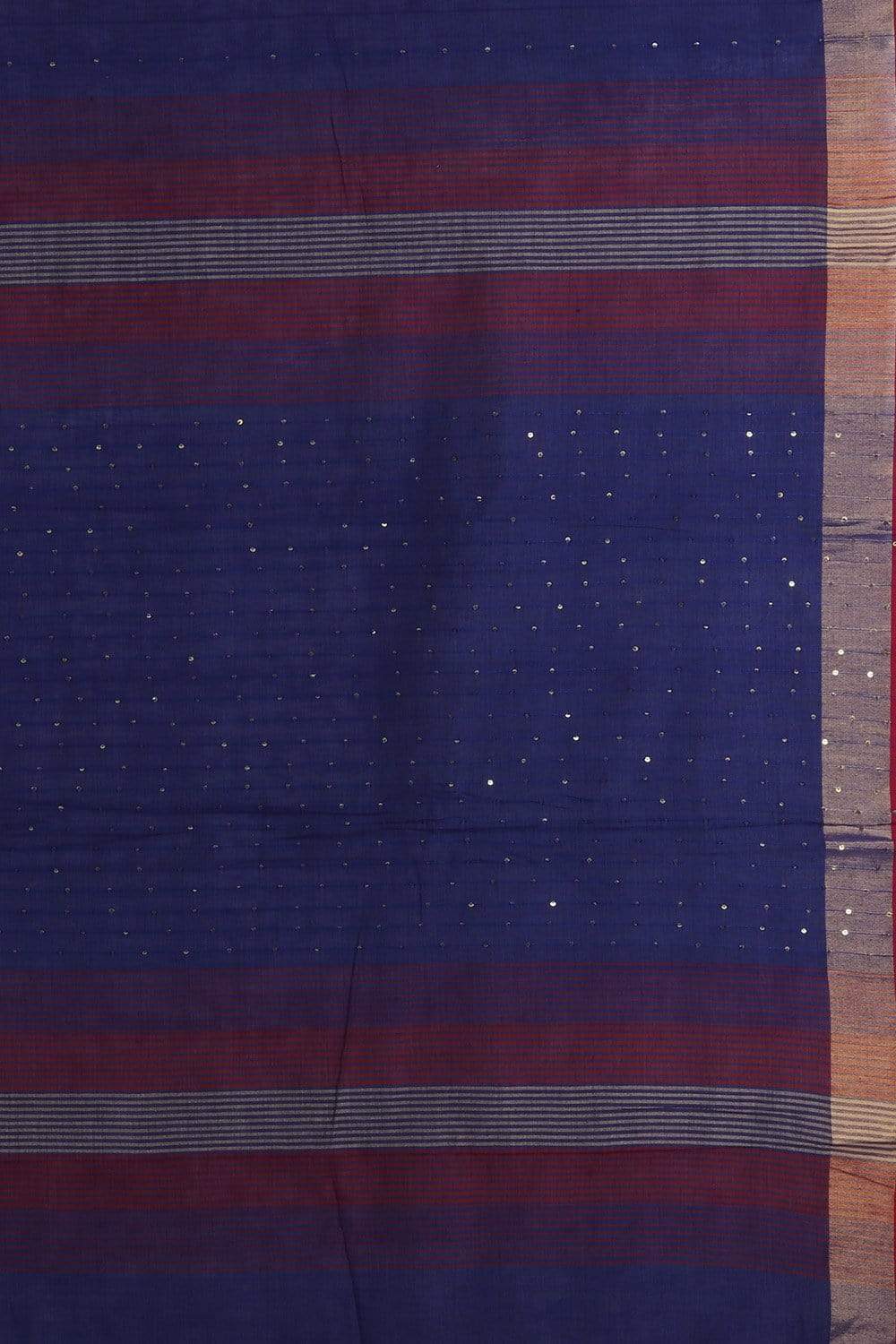 Midnight Blue Raw Cotton Handloom Saree