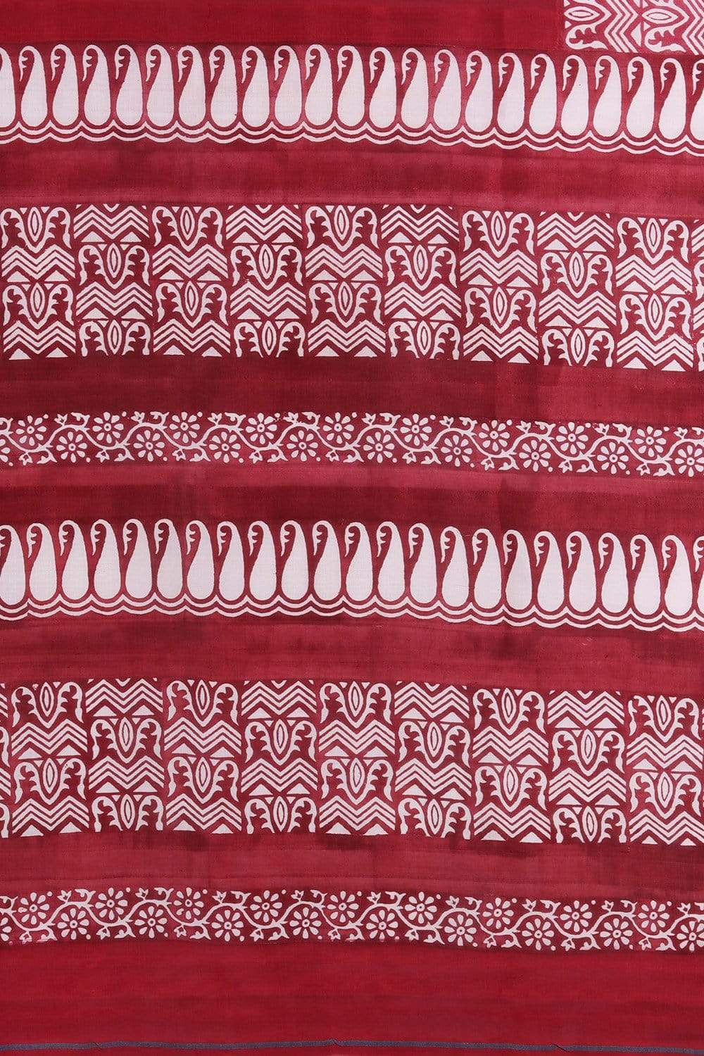 Crimson Red Printed Cotton Silk Saree