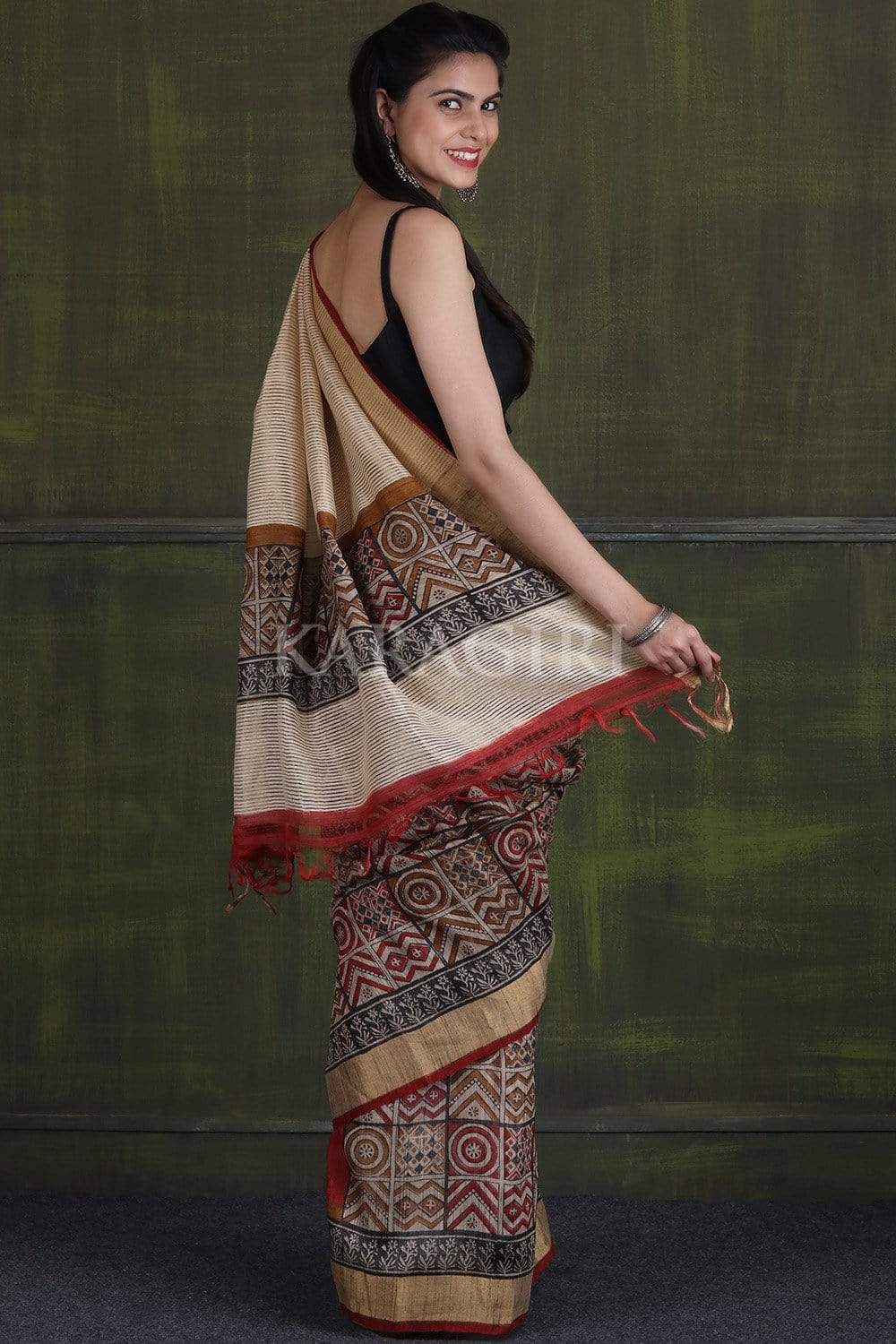 Multicolour Printed Tussar Cotton Handloom Saree