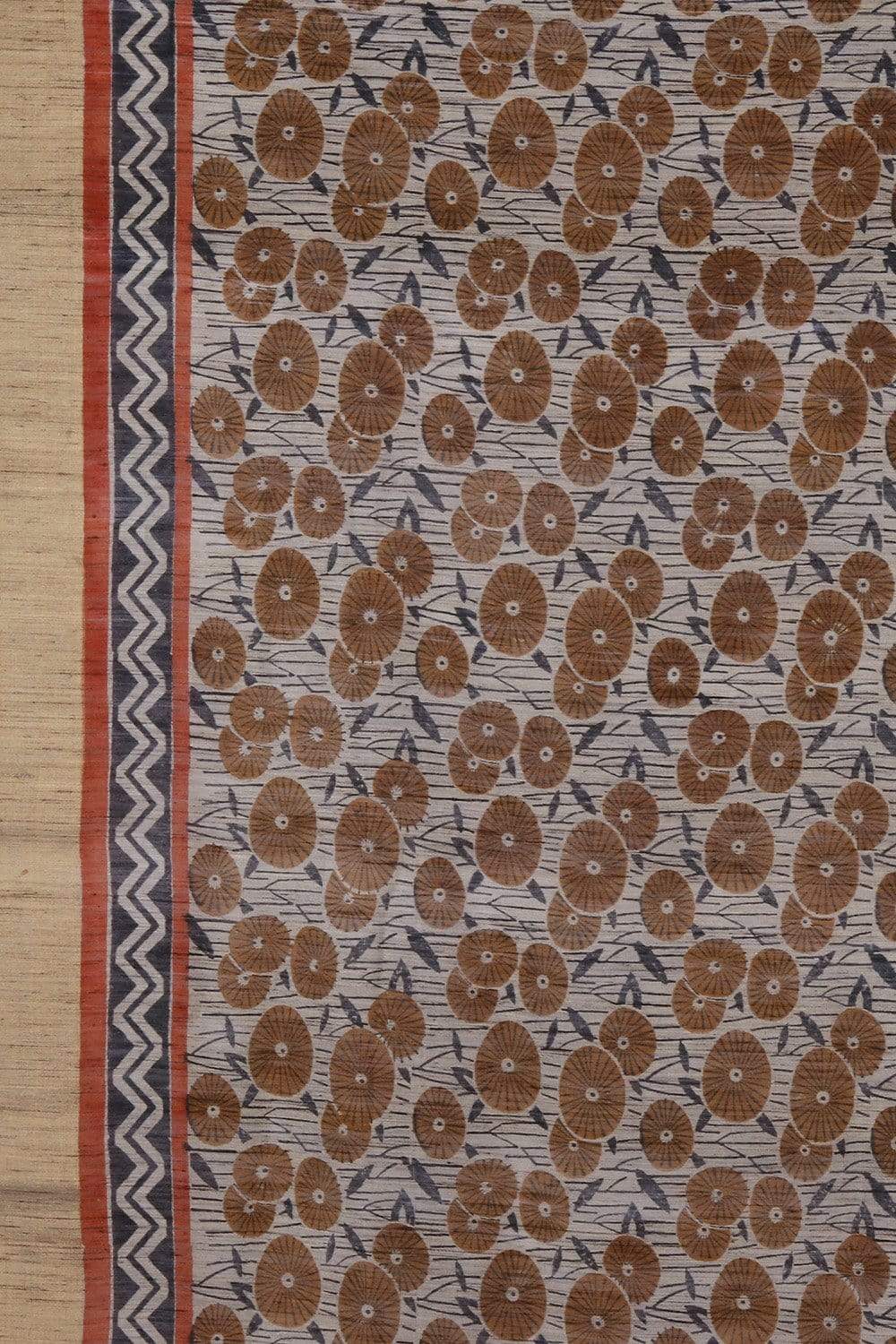 Tawny Brown Tassar Printed Cotton Saree