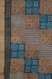 Brown And Blue Printed Tassar Cotton Handloom Saree