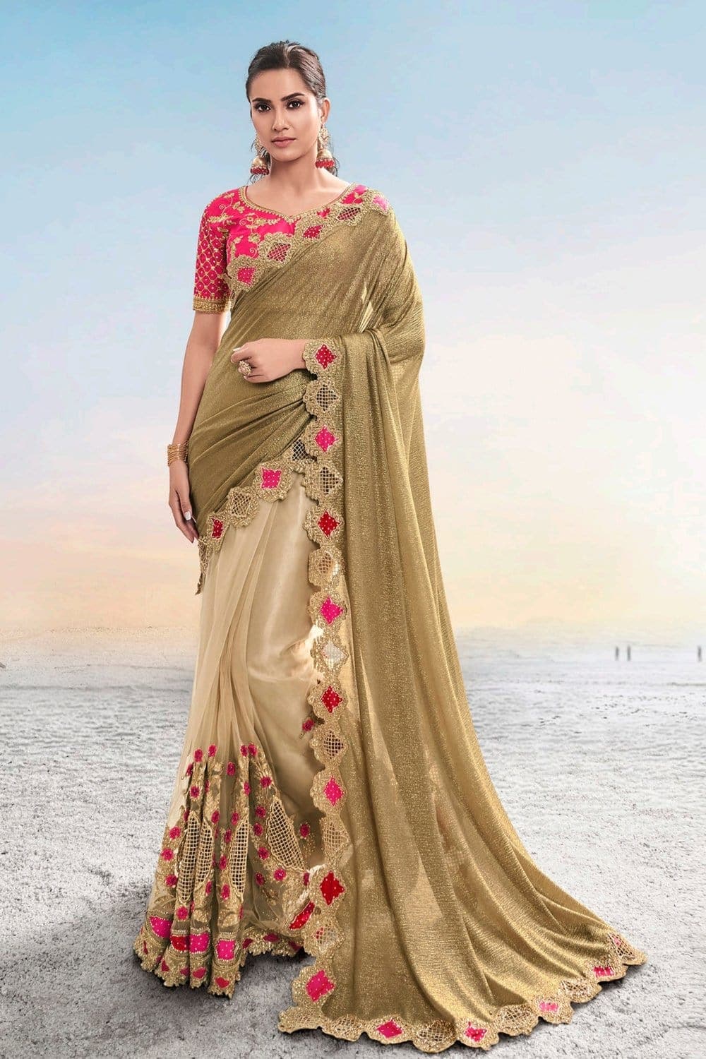 Beautiful Sand Gold Designer Saree